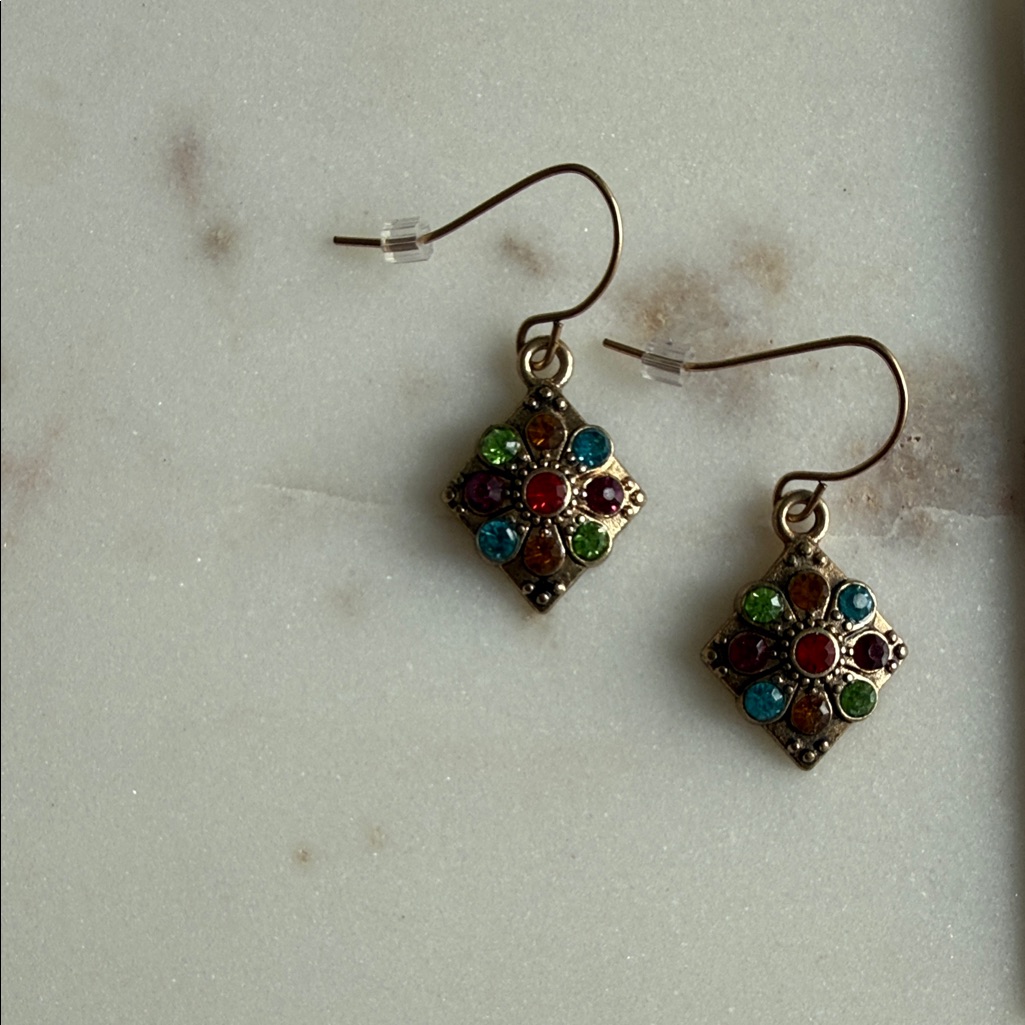 Vintage-Inspired Multicolor Crystal 14ktgf Drop Earrings
